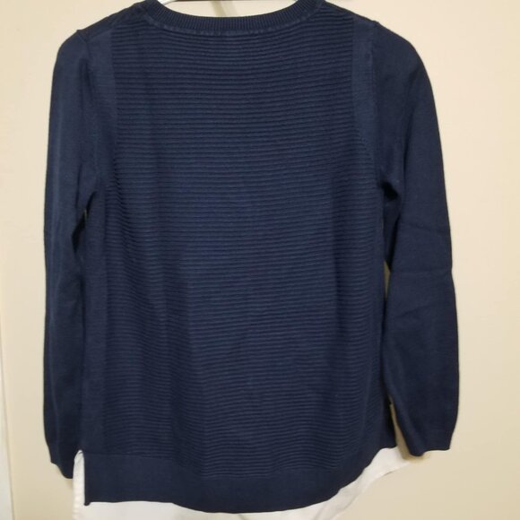 Hilary Radley sweater, shirt tails, Navy White, Small, Preppy Mid weight - Picture 2 of 5